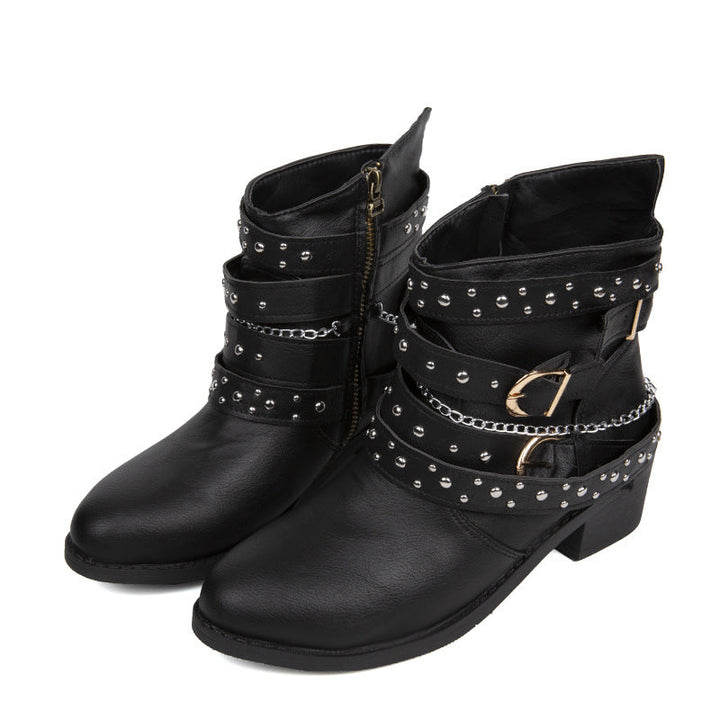 Buckle Ankle Boots | Decorative Studs | Suede Winter Boots-Fashion Nora