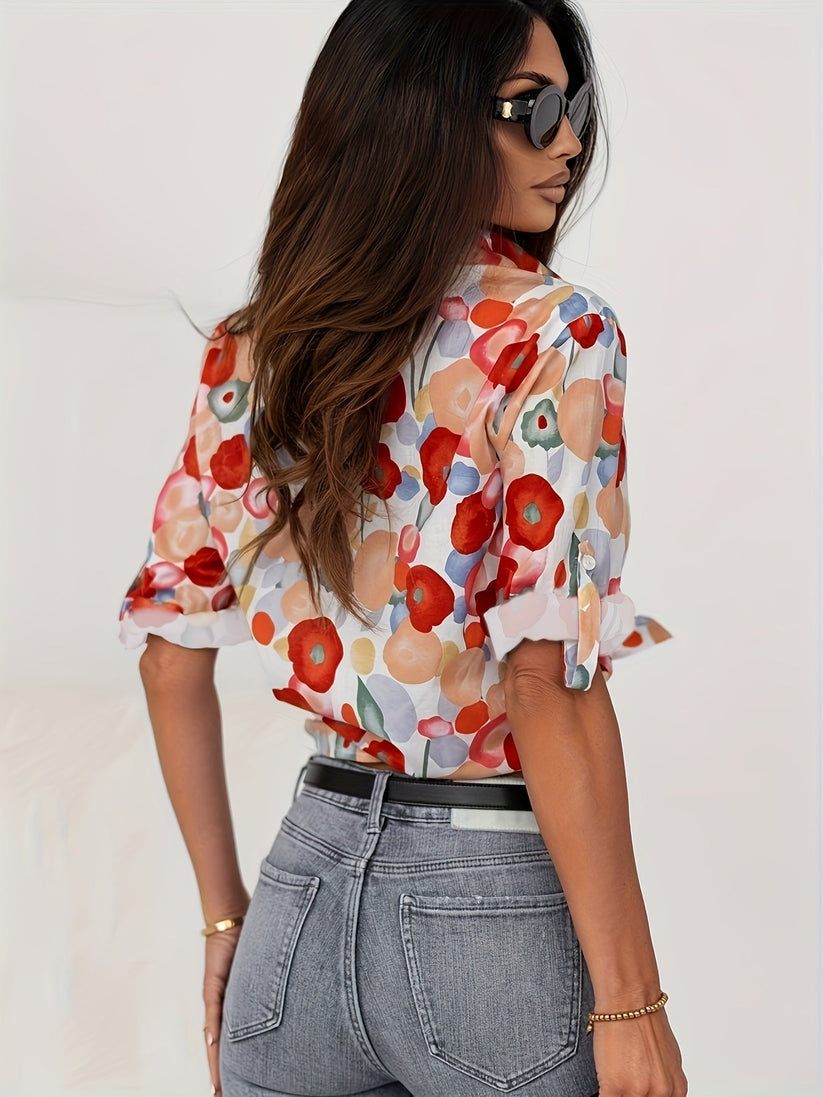 Button-Up Blouse | Women's Colorful Floral Shirt-Fashion Nora