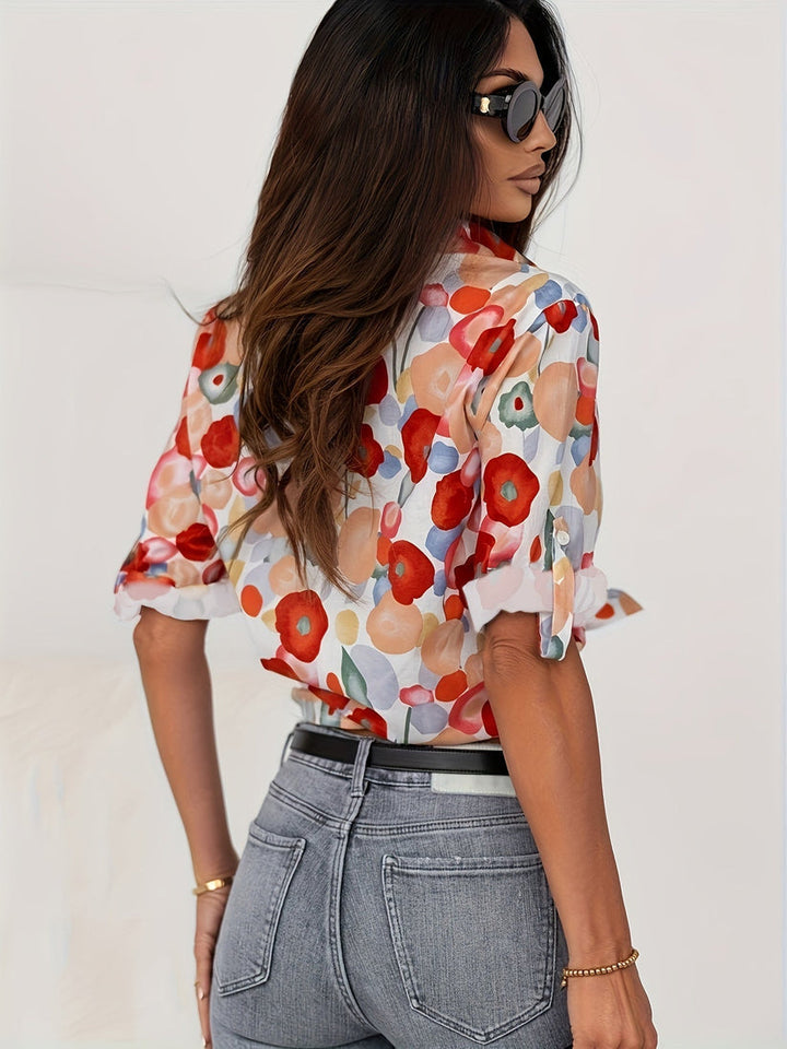 Button-Up Blouse | Women's Colorful Floral Shirt-Fashion Nora
