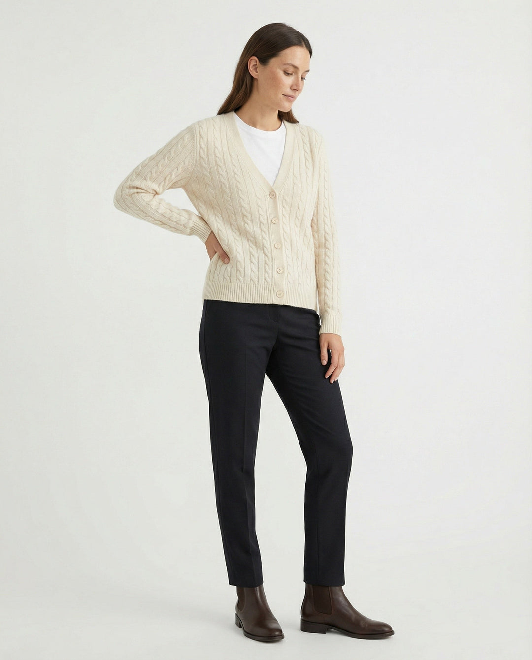 Cable Knit Cardigan | Round Neck | Full Button Placket-Fashion Nora