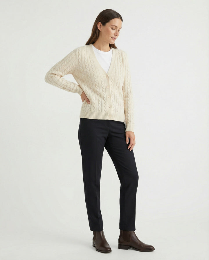 Cable Knit Cardigan | Round Neck | Full Button Placket-Fashion Nora