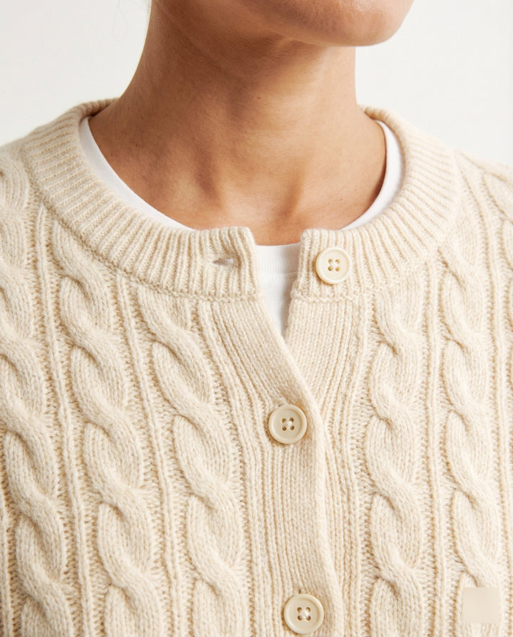 Cable Knit Cardigan | Round Neck | Full Button Placket-Fashion Nora