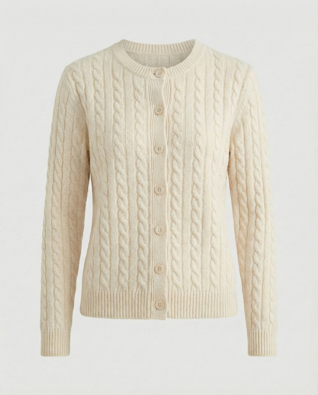 Cable Knit Cardigan | Round Neck | Full Button Placket-Fashion Nora