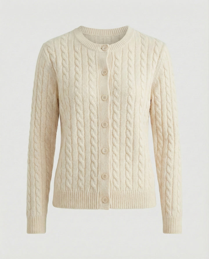 Cable Knit Cardigan | Round Neck | Full Button Placket-Fashion Nora