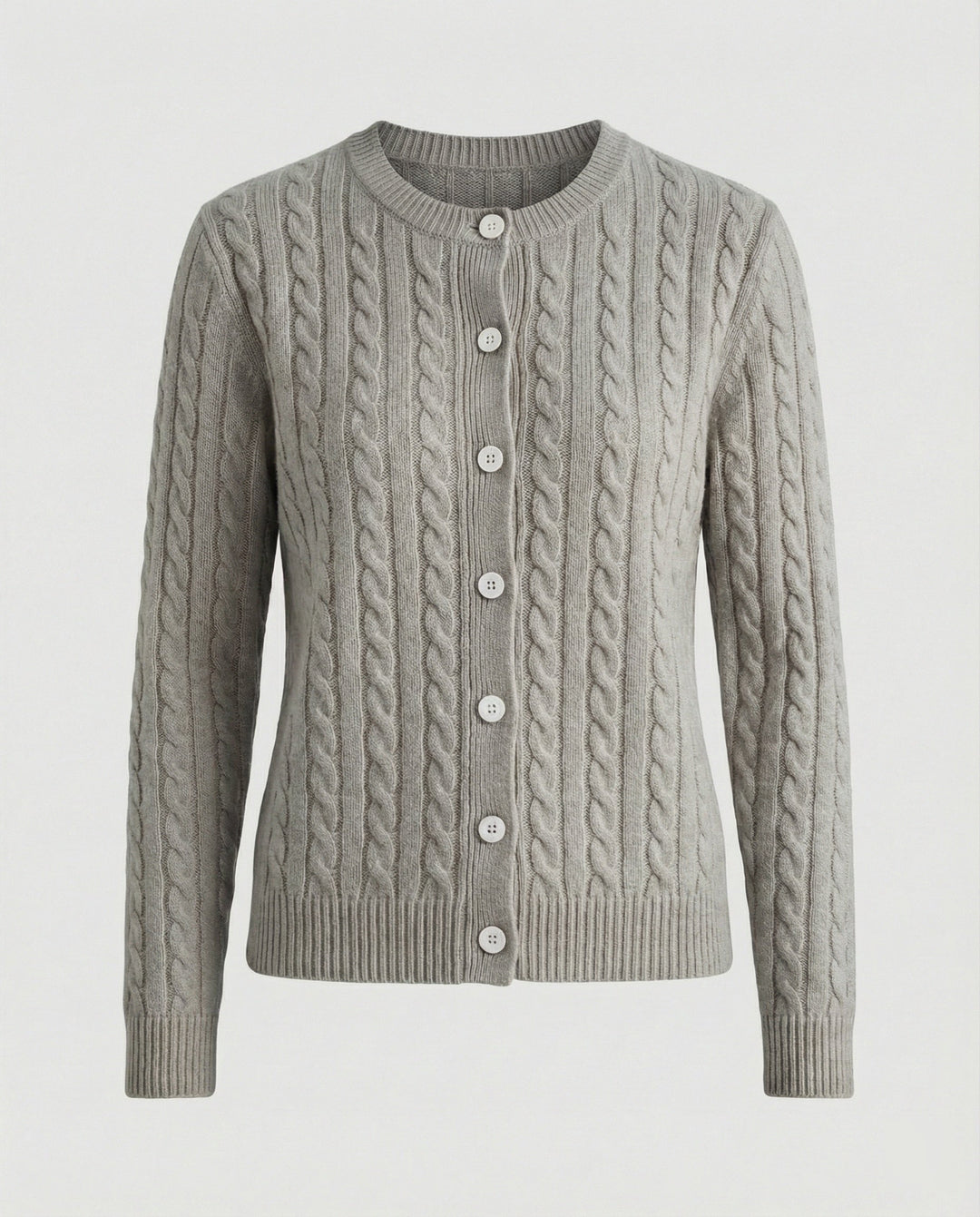 Cable Knit Cardigan | Round Neck | Full Button Placket-Fashion Nora