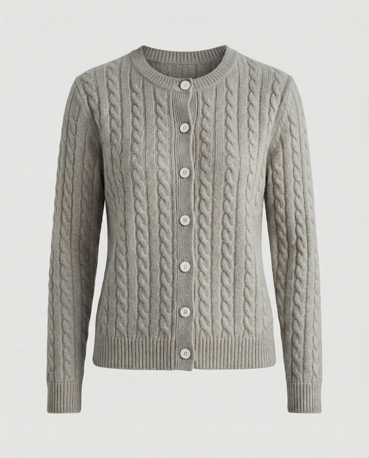 Cable Knit Cardigan | Round Neck | Full Button Placket-Fashion Nora