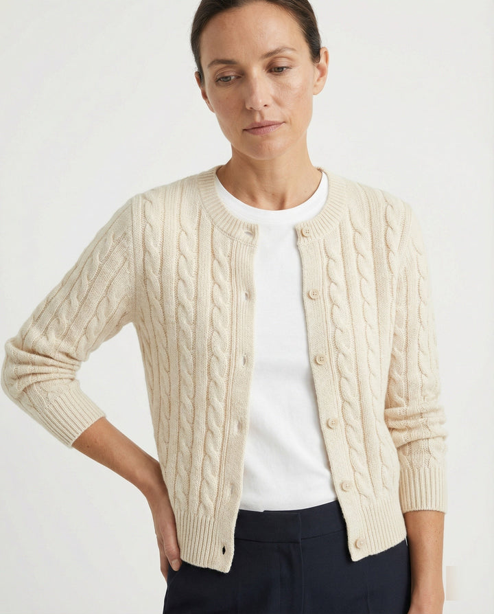Cable Knit Cardigan | Round Neck | Full Button Placket-Fashion Nora