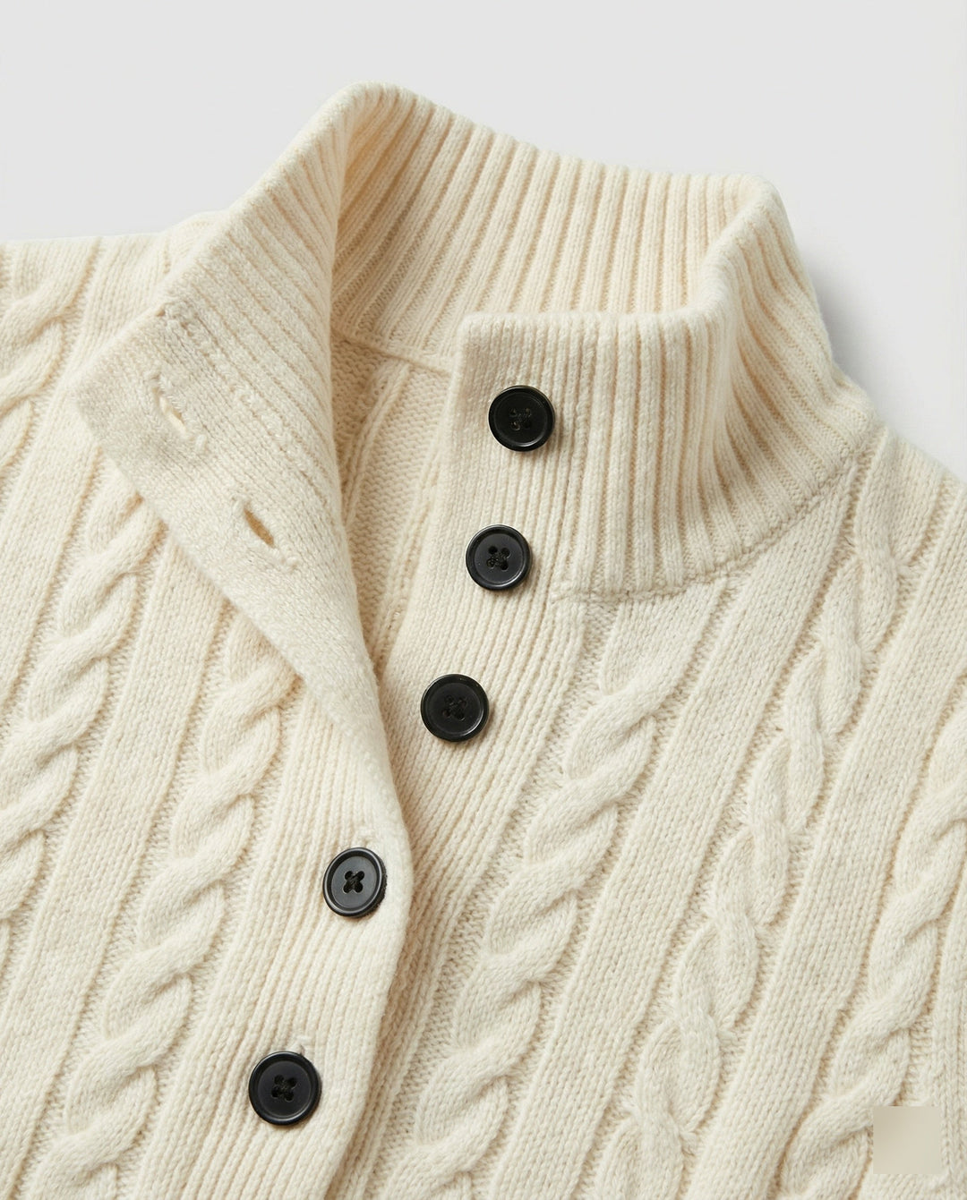 Cable Knit Cardigan | Stand Collar | Button Front Knit Jacket-Fashion Nora