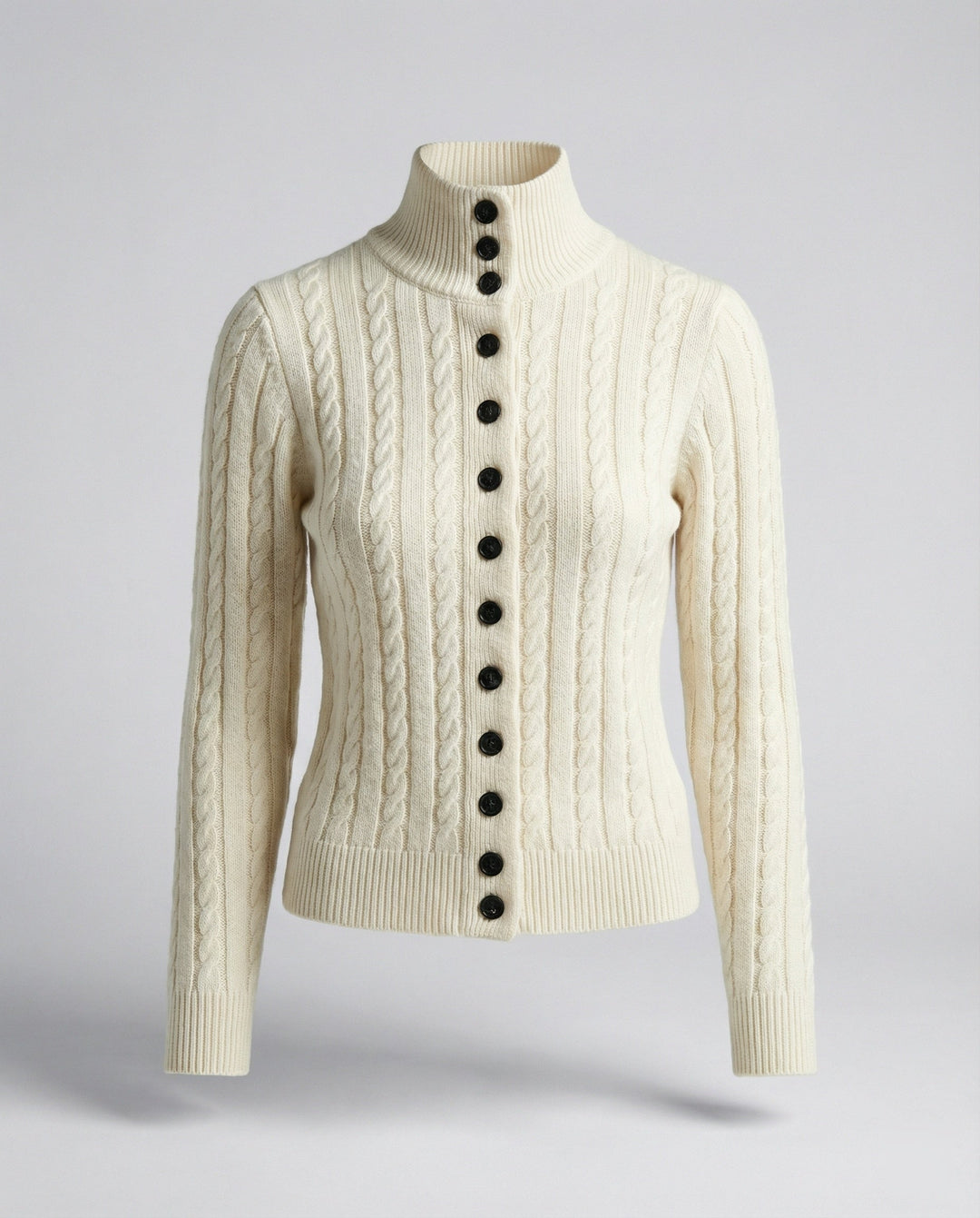 Cable Knit Cardigan | Stand Collar | Button Front Knit Jacket-Fashion Nora
