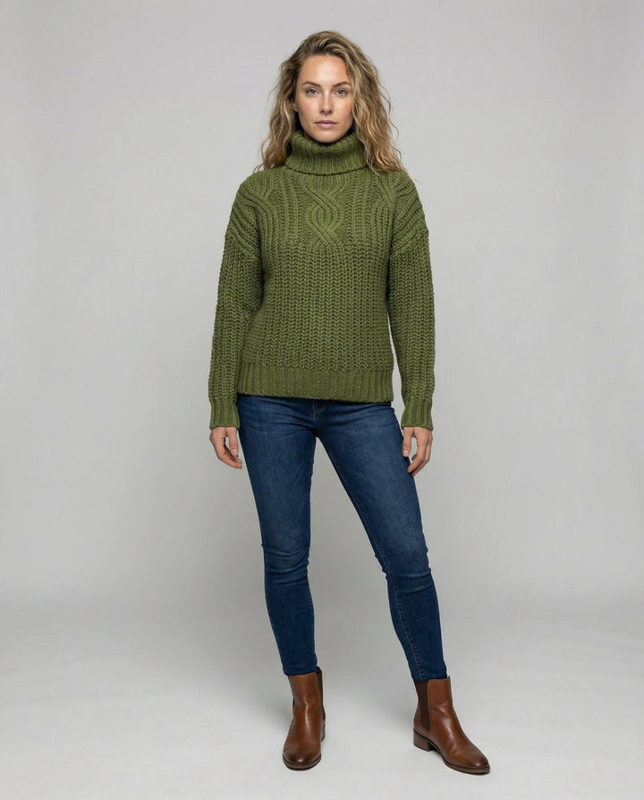 Cable Knit Turtleneck Sweater | Chunky Knit | Relaxed Fit-Fashion Nora