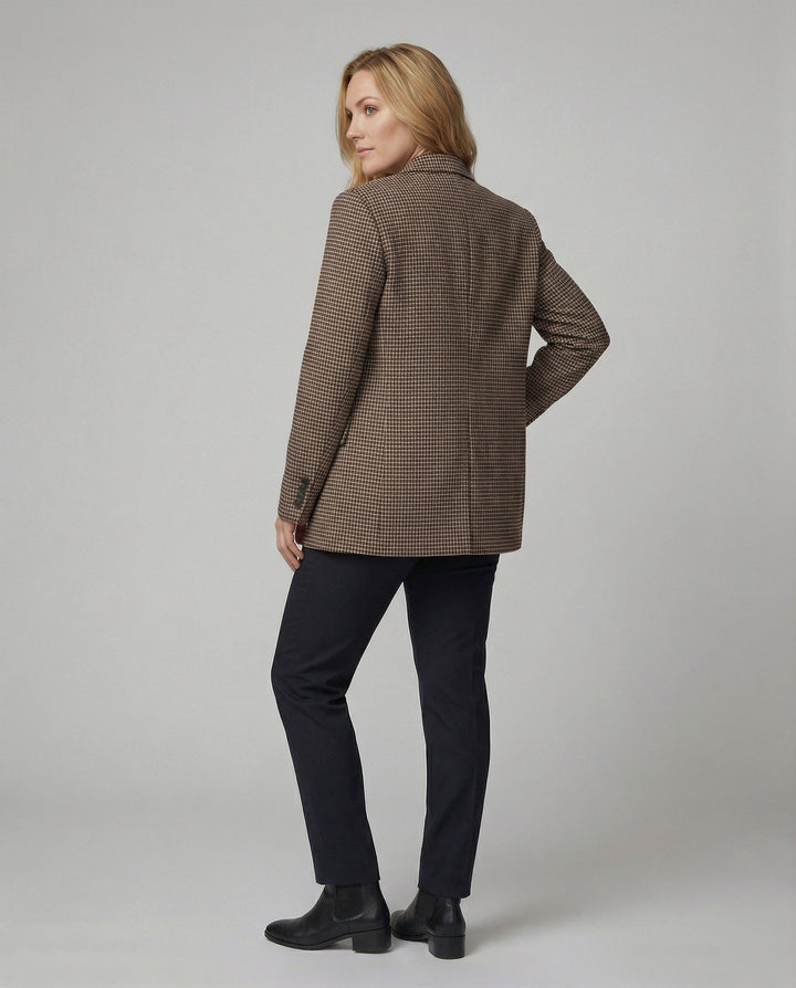 Checked Double-Breasted Blazer | Padded Shoulders | Relaxed Fit | Brown-Fashion Nora