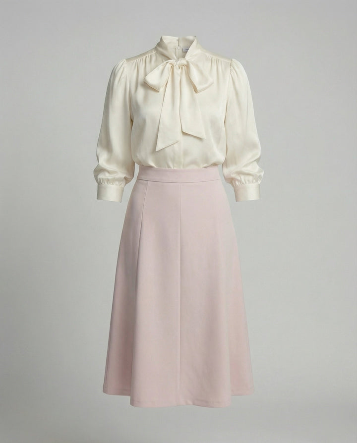 Chiffon Bow Blouse | Pussy Bow Collar | Cuffed Balloon Sleeves-Fashion Nora