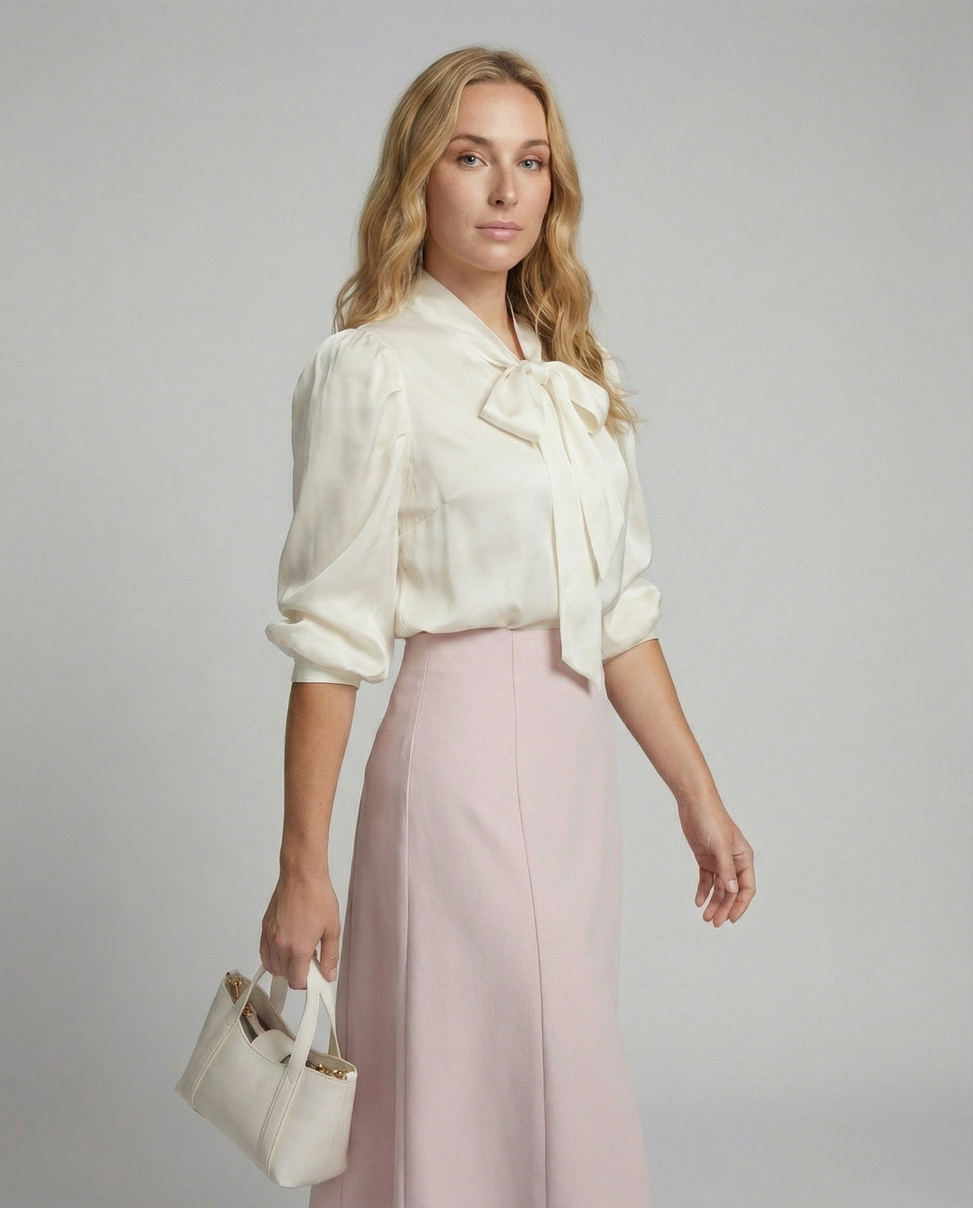 Chiffon Bow Blouse | Pussy Bow Collar | Cuffed Balloon Sleeves-Fashion Nora
