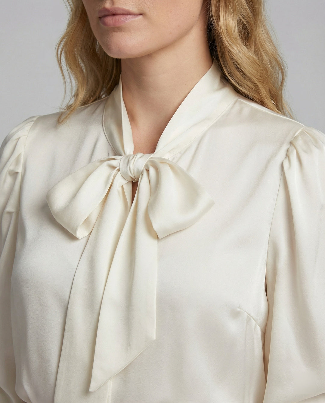 Chiffon Bow Blouse | Pussy Bow Collar | Cuffed Balloon Sleeves-Fashion Nora