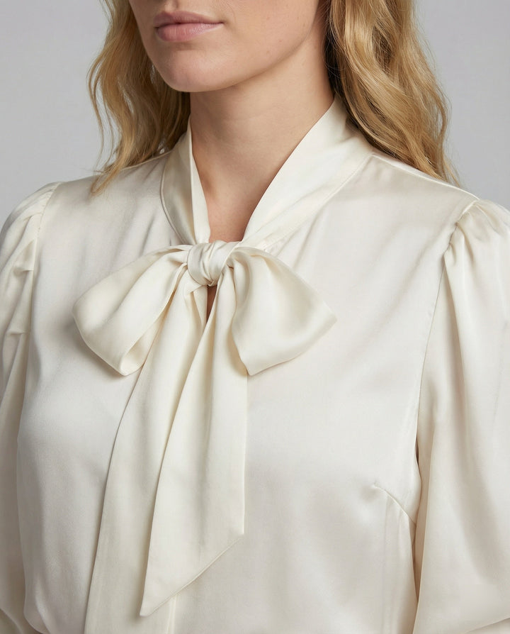 Chiffon Bow Blouse | Pussy Bow Collar | Cuffed Balloon Sleeves-Fashion Nora