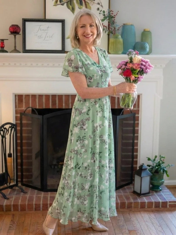 Chiffon Maxi Dress | Floral Print | Flowing-Fashion Nora