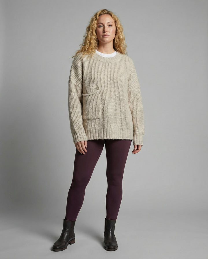 Chunky Knit Sweater | Front Patch Pocket | Crew Neck-Fashion Nora