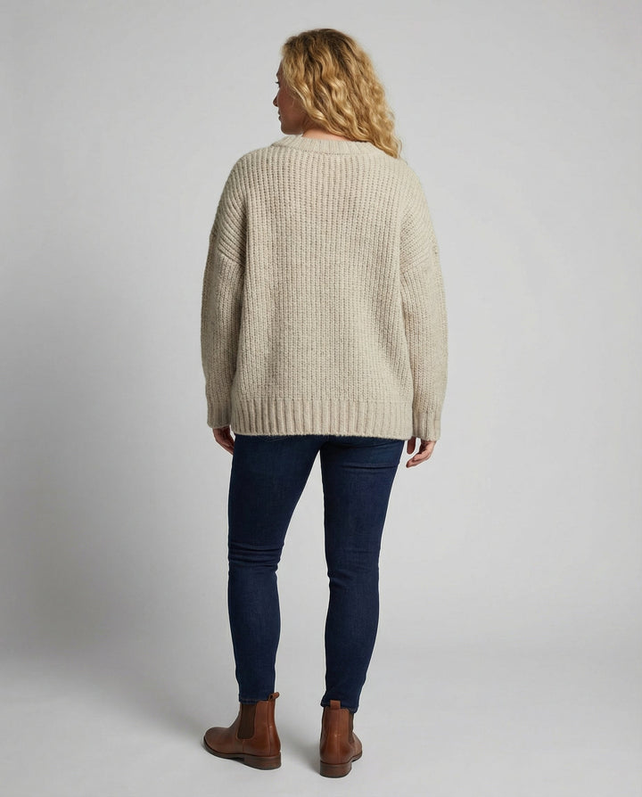 Chunky Knit Sweater | Front Patch Pocket | Crew Neck-Fashion Nora