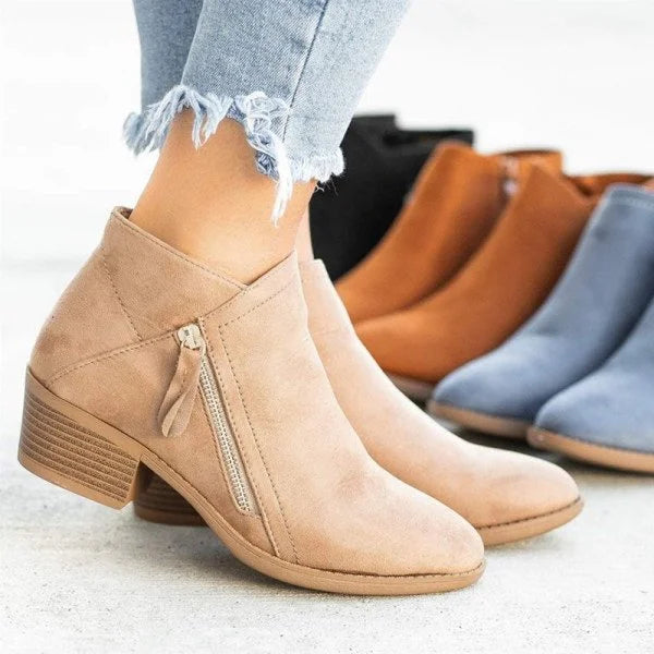 Classic Ankle Boots | Side Zip | Mid Block Heel-Fashion Nora