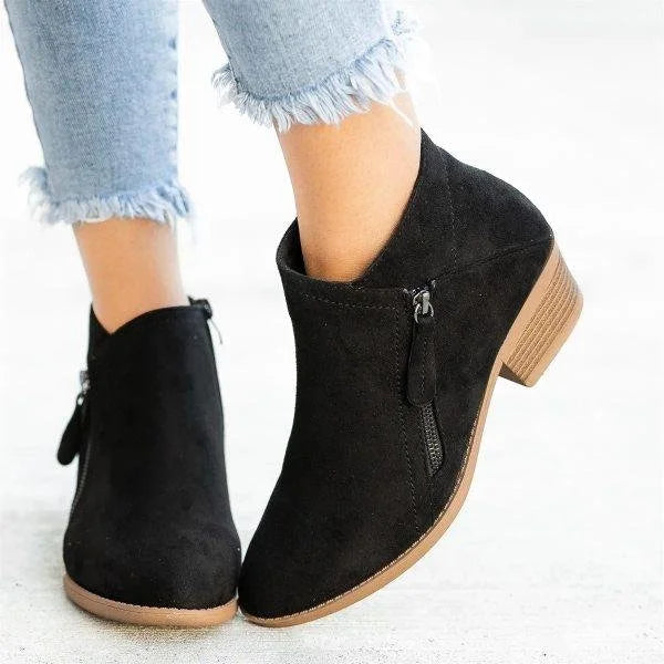 Classic Ankle Boots | Side Zip | Mid Block Heel-Fashion Nora