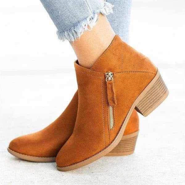 Classic Ankle Boots | Side Zip | Mid Block Heel-Fashion Nora