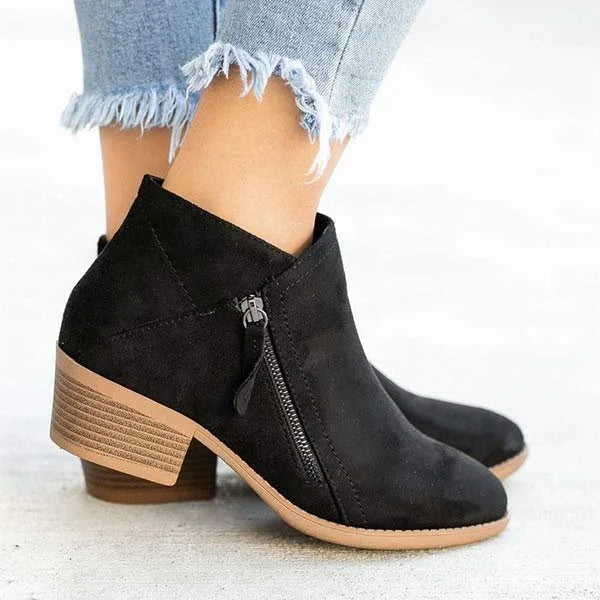 Classic Ankle Boots | Side Zip | Mid Block Heel-Fashion Nora