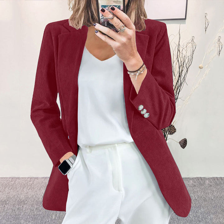 Corduroy Blazer | Notch Lapel | Elegant Button Details-Fashion Nora