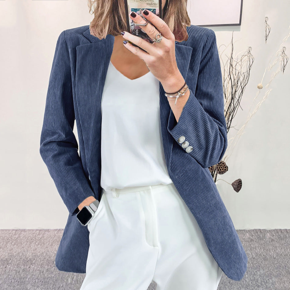 Corduroy Blazer | Notch Lapel | Elegant Button Details-Fashion Nora
