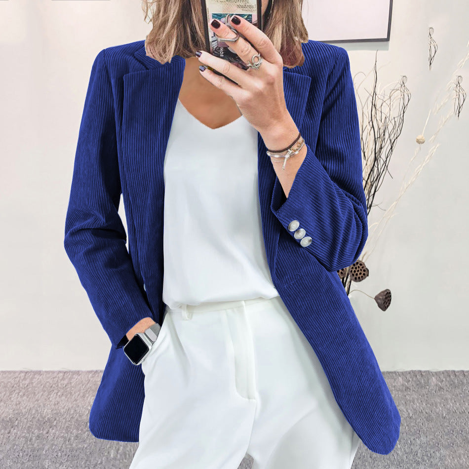 Corduroy Blazer | Notch Lapel | Elegant Button Details-Fashion Nora