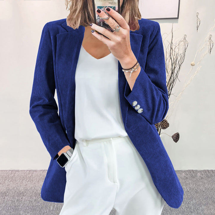 Corduroy Blazer | Notch Lapel | Elegant Button Details-Fashion Nora