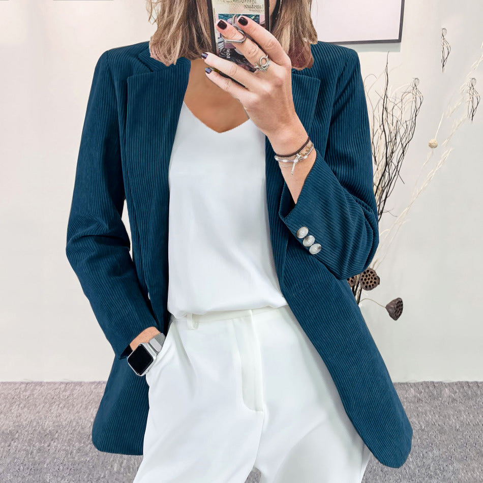 Corduroy Blazer | Notch Lapel | Elegant Button Details-Fashion Nora