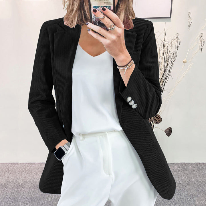 Corduroy Blazer | Notch Lapel | Elegant Button Details-Fashion Nora