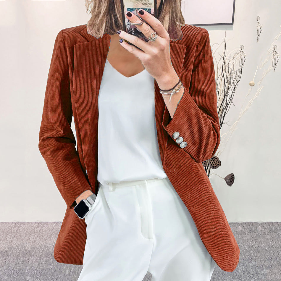 Corduroy Blazer | Notch Lapel | Elegant Button Details-Fashion Nora