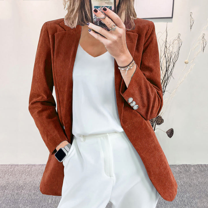 Corduroy Blazer | Notch Lapel | Elegant Button Details-Fashion Nora