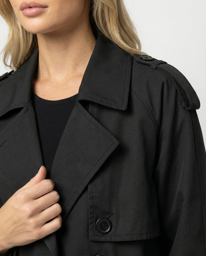Cropped Faux Leather Jacket | Lapel Collar | Double Button Front-Fashion Nora
