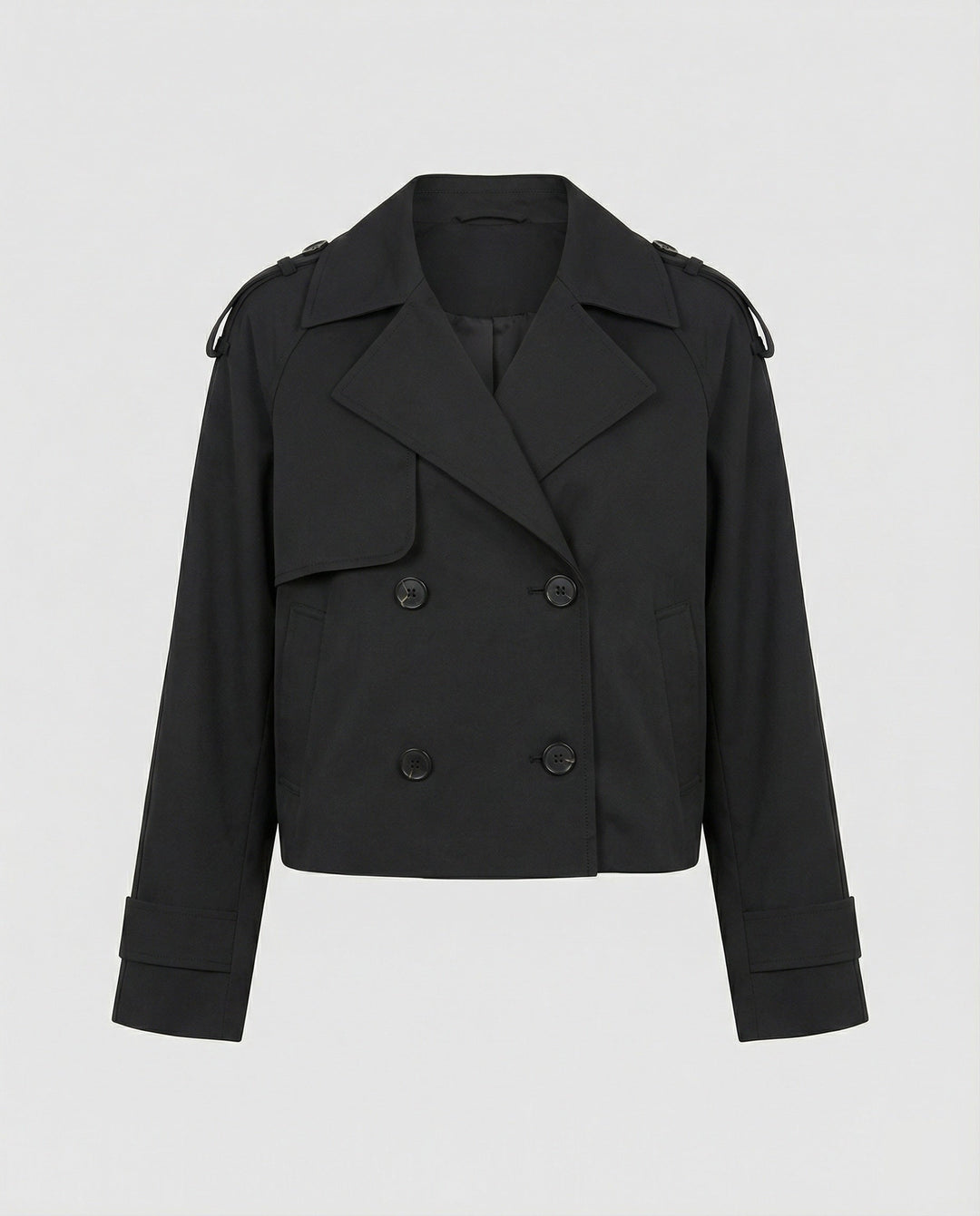 Cropped Faux Leather Jacket | Lapel Collar | Double Button Front-Fashion Nora