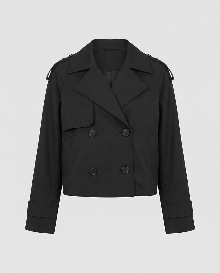 Cropped Faux Leather Jacket | Lapel Collar | Double Button Front-Fashion Nora