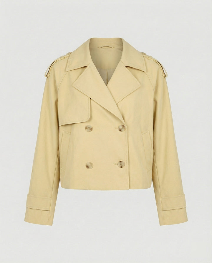 Cropped Faux Leather Jacket | Lapel Collar | Double Button Front-Fashion Nora