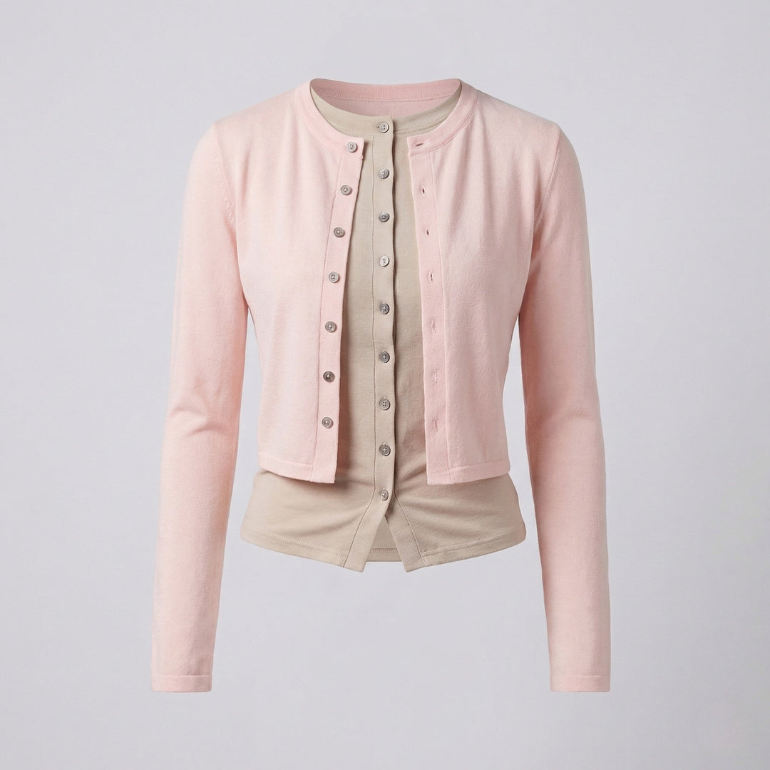 Cropped Fine Knit Cardigan | Button Placket | Fitted Silhouette-Fashion Nora
