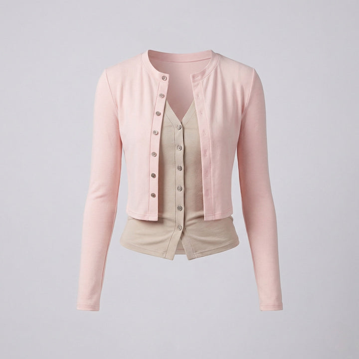 Cropped Fine Knit Cardigan | Button Placket | Fitted Silhouette-Fashion Nora