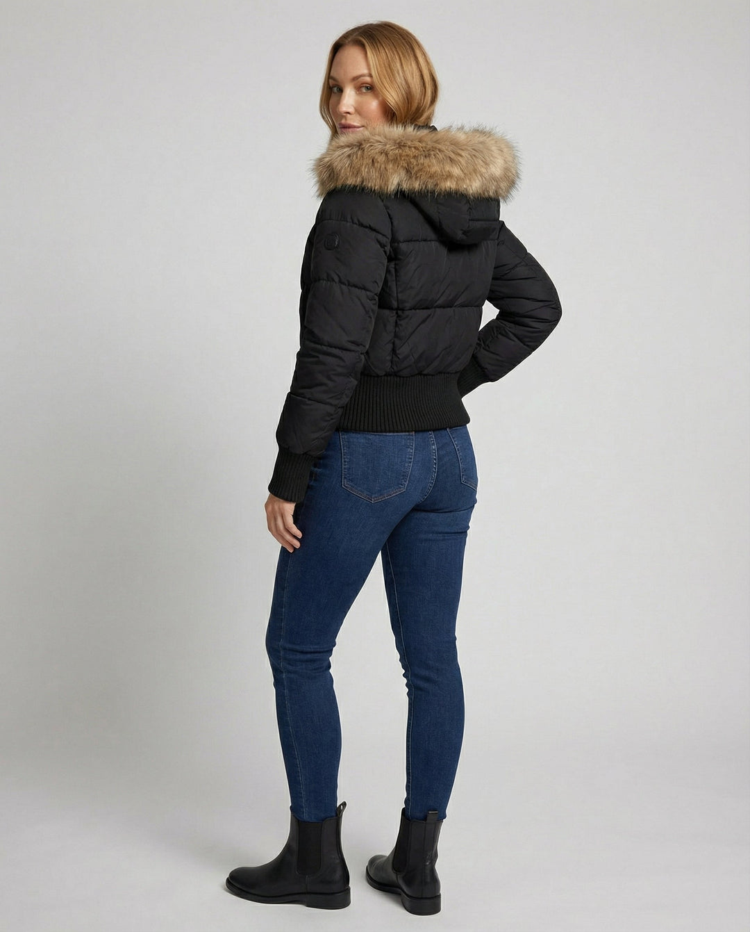 Cropped Padded Winter Jacket | Detachable Faux Fur Collar | Hooded-Fashion Nora