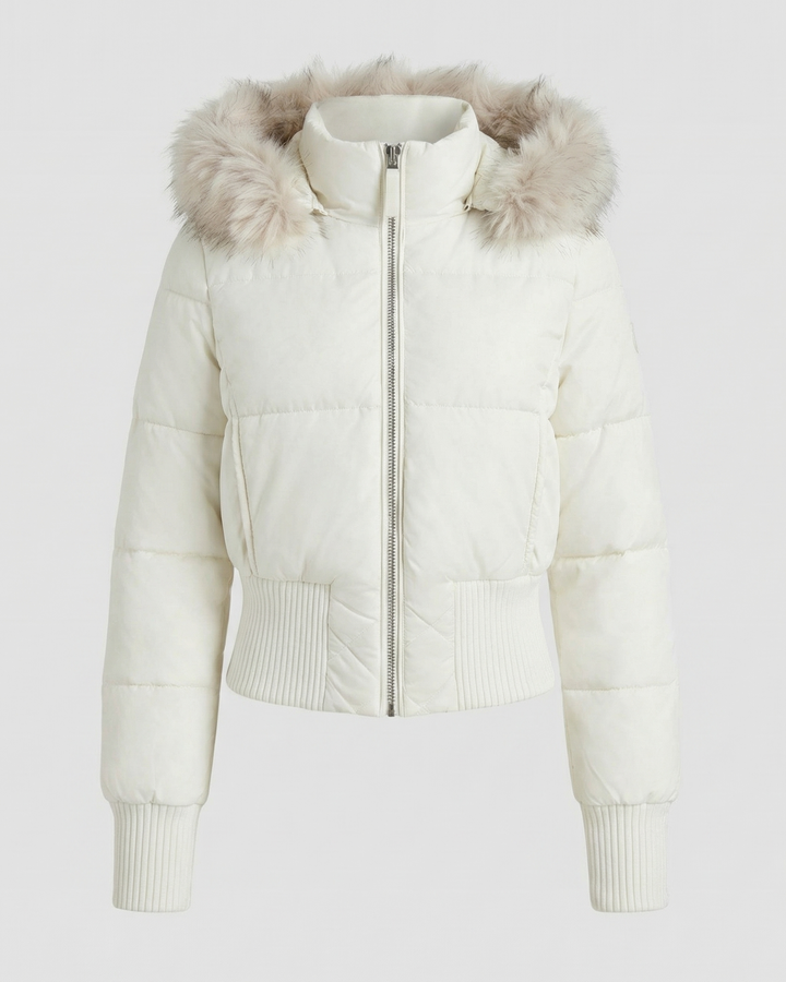 Cropped Padded Winter Jacket | Detachable Faux Fur Collar | Hooded-Fashion Nora