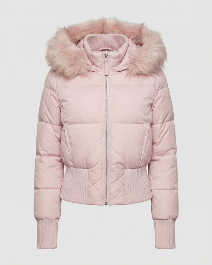 Cropped Padded Winter Jacket | Detachable Faux Fur Collar | Hooded-Fashion Nora