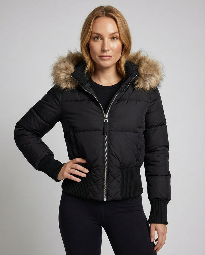 Cropped Padded Winter Jacket | Detachable Faux Fur Collar | Hooded-Fashion Nora