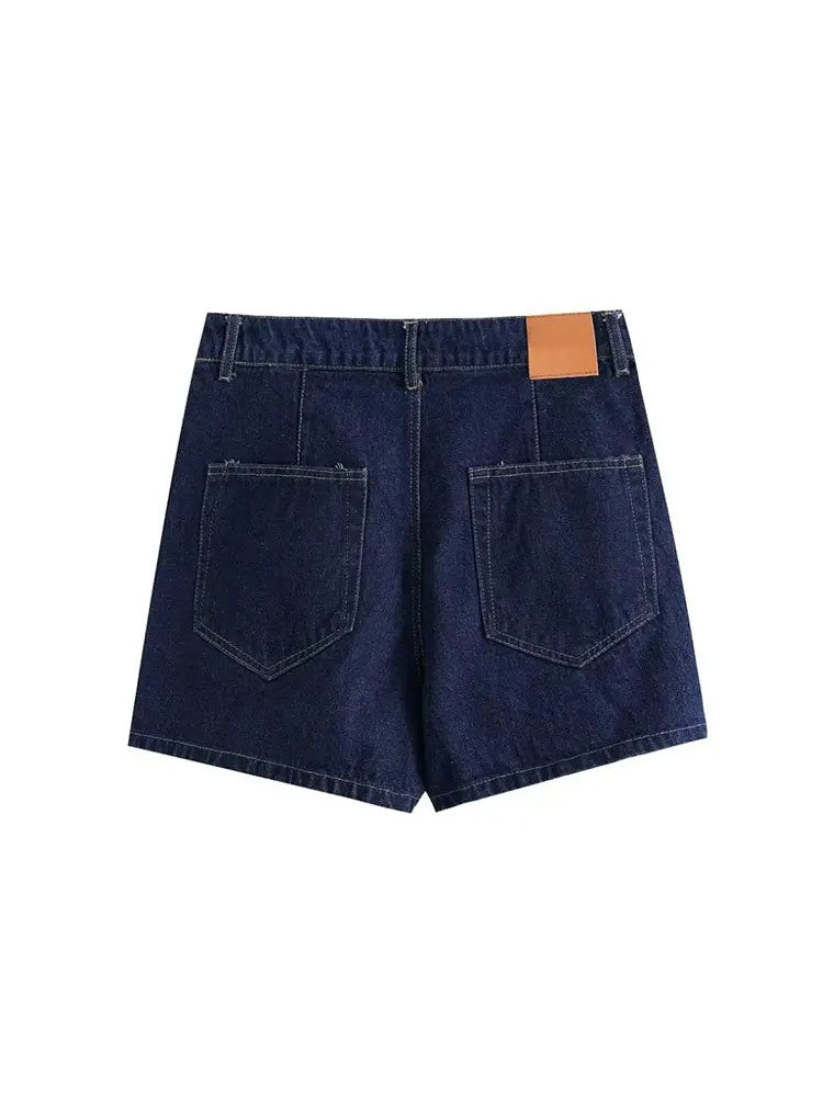 Denim Two Piece Set | Cropped Half Zip Top | Wrap Mini Skirt-Fashion Nora