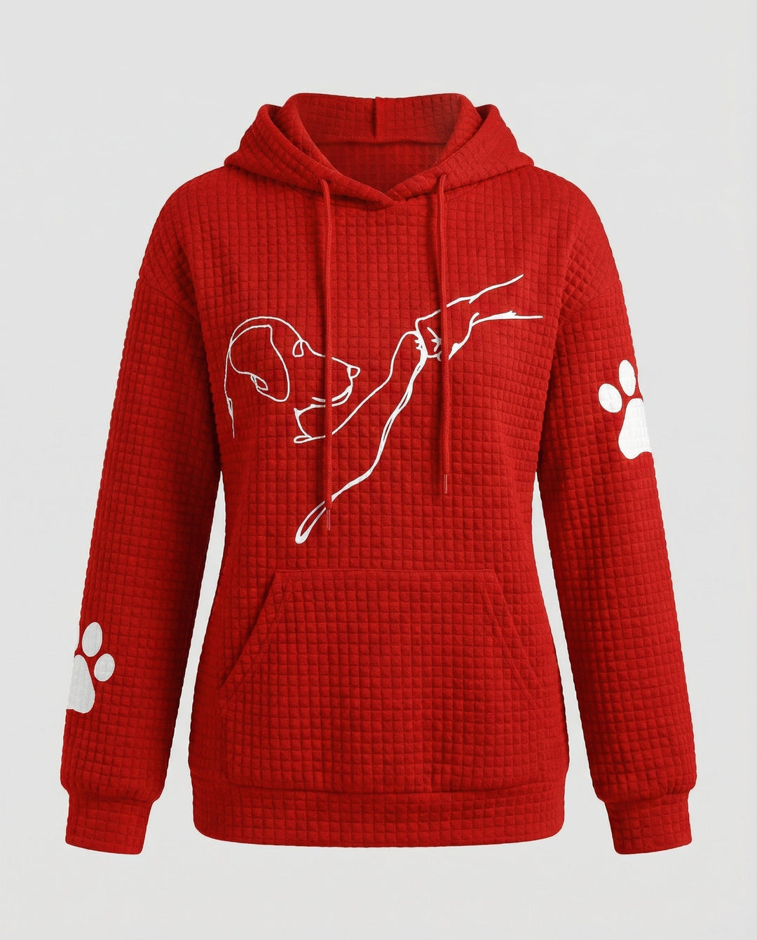 Dog Motif Hoodie | Waffle Knit | Paw Print Sleeves-Fashion Nora