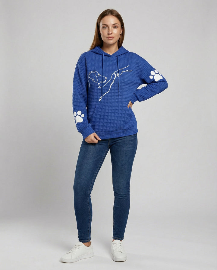 Dog Motif Hoodie | Waffle Knit | Paw Print Sleeves-Fashion Nora