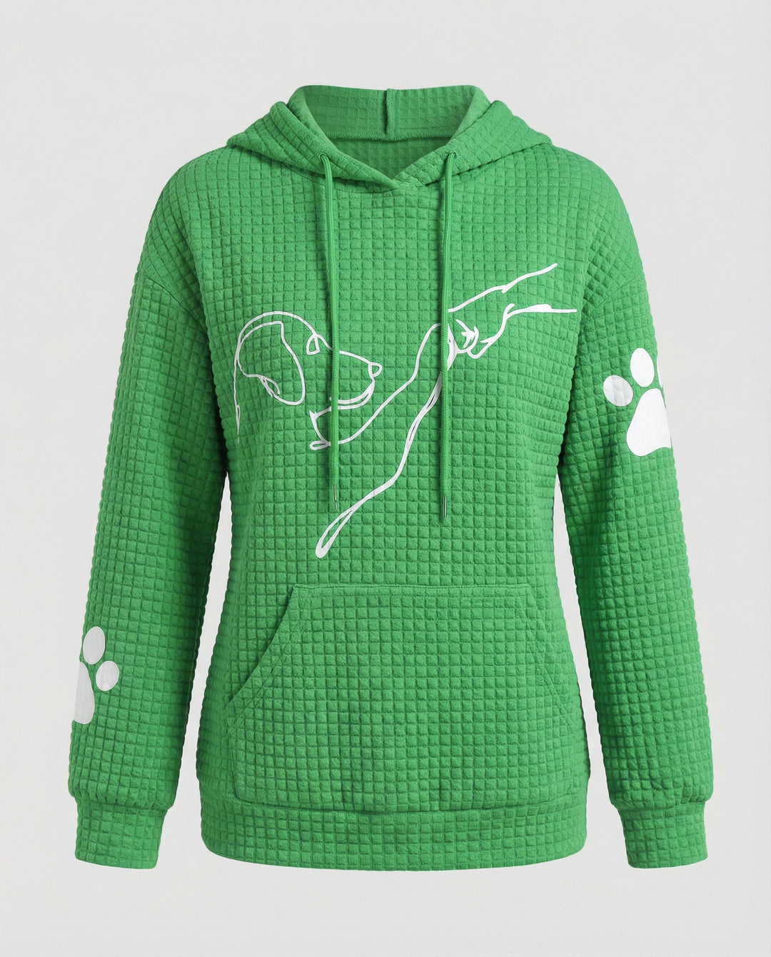 Dog Motif Hoodie | Waffle Knit | Paw Print Sleeves-Fashion Nora