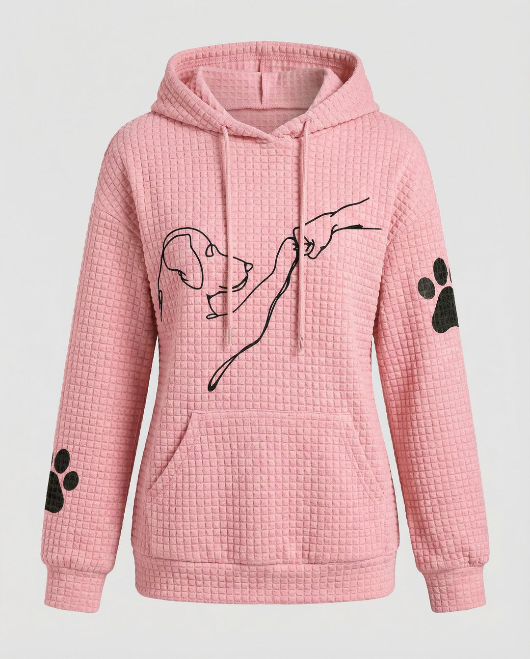 Dog Motif Hoodie | Waffle Knit | Paw Print Sleeves-Fashion Nora