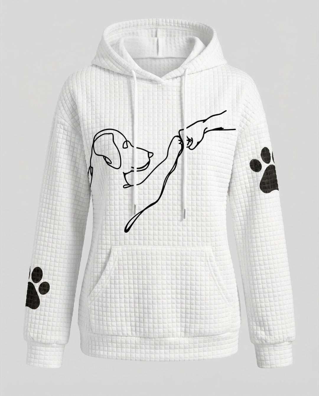 Dog Motif Hoodie | Waffle Knit | Paw Print Sleeves-Fashion Nora